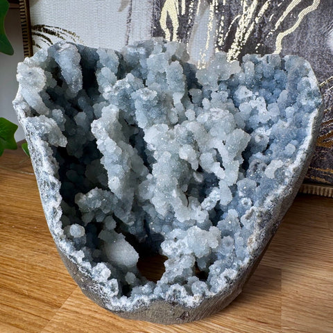 Black Druzy Chalcedony with Calcite Stalactites Cluster - Crystals & Reiki