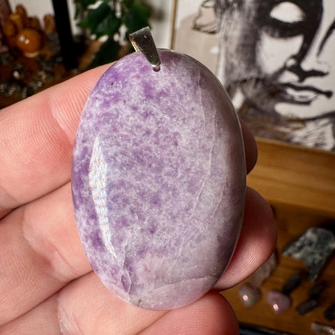 Large Lepidolite Pendant with Sterling Silver - Crystals & Reiki