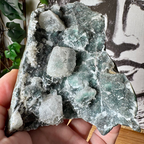 Black & Green Druzy Chalcedony with Calcite - Crystals & Reiki