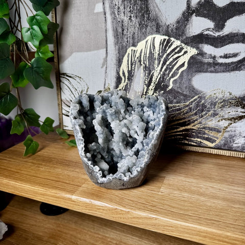 Black Druzy Chalcedony with Calcite Stalactites Cluster - Crystals & Reiki