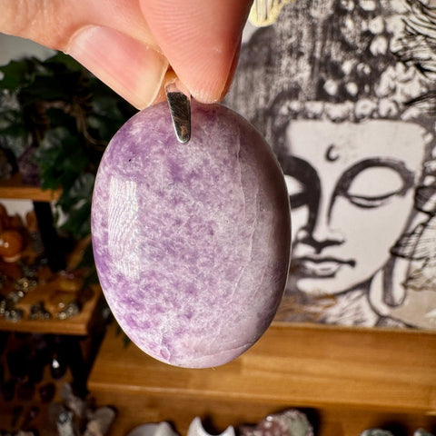 Large Lepidolite Pendant with Sterling Silver - Crystals & Reiki