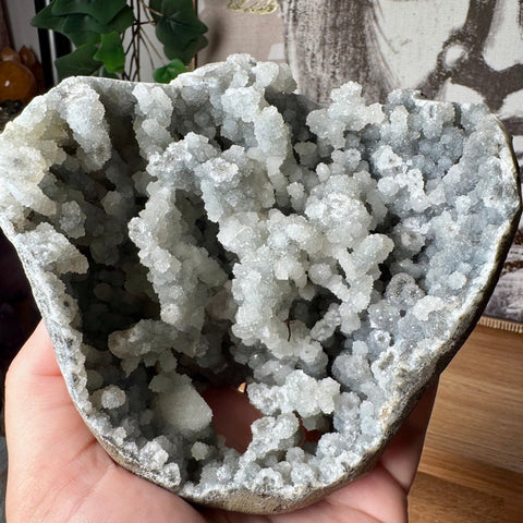 Black Druzy Chalcedony with Calcite Stalactites Cluster - Crystals & Reiki