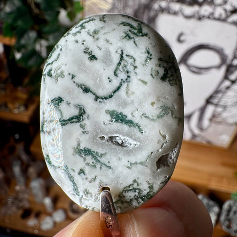 Oval Tree Agate Pendant with Sterling Silver - Crystals & Reiki