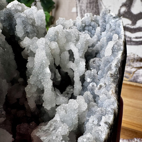 Black Druzy Chalcedony with Calcite Stalactites Cluster - Crystals & Reiki