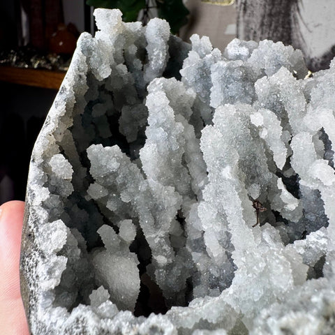 Black Druzy Chalcedony with Calcite Stalactites Cluster - Crystals & Reiki