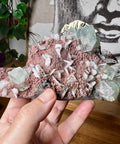 Green Tint Apophyllite with Calcite on Chocolate Chalcedony - Crystals & Reiki