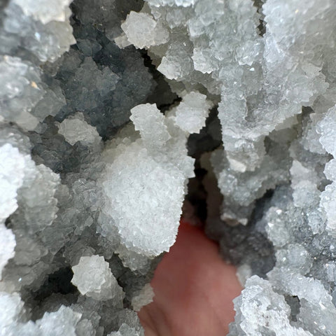 Black Druzy Chalcedony with Calcite Stalactites Cluster - Crystals & Reiki