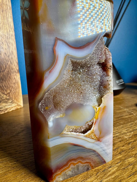 AA Grade Druzy Agate Tower with Clear Amethyst Point – Rare Orbicular Formation - Crystals & Reiki