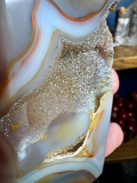 AA Grade Druzy Agate Tower with Clear Amethyst Point – Rare Orbicular Formation - Crystals & Reiki