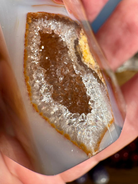 AA Grade Druzy Agate Tower with Clear Amethyst Point – Rare Orbicular Formation - Crystals & Reiki