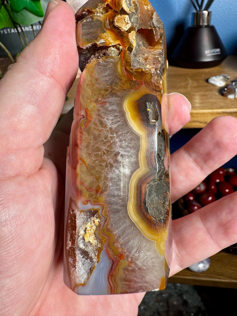 AA Grade Druzy Agate Tower with Clear Amethyst Point – Rare Orbicular Formation - Crystals & Reiki