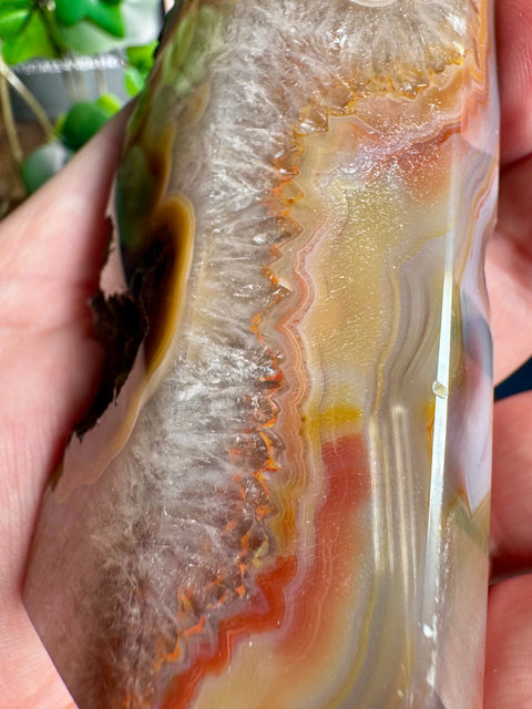 AA Grade Druzy Agate Tower with Clear Amethyst Point – Rare Orbicular Formation - Crystals & Reiki