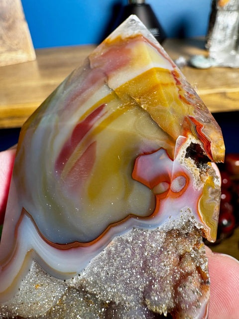 AA Grade Druzy Agate Tower with Clear Amethyst Point – Rare Orbicular Formation - Crystals & Reiki