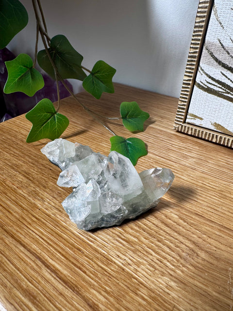 Apophyllite on Black Chalcedony Cluster – Clarity & Grounded Light - Crystals & Reiki