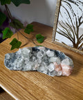 Apophyllite on Black Chalcedony with Peach Stilbite – Heart-Centred Divine Light - Crystals & Reiki