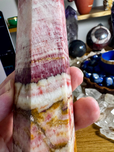 Banded Calcite Tower - Slight Chip on Point - Crystals & Reiki