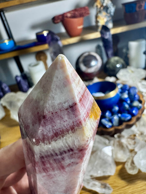 Banded Calcite Tower - Slight Chip on Point - Crystals & Reiki