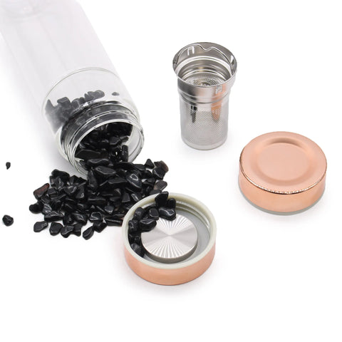 Crystal Tea Infuser Bottle - Rose Gold - Clear Quartz - Crystals & Reiki