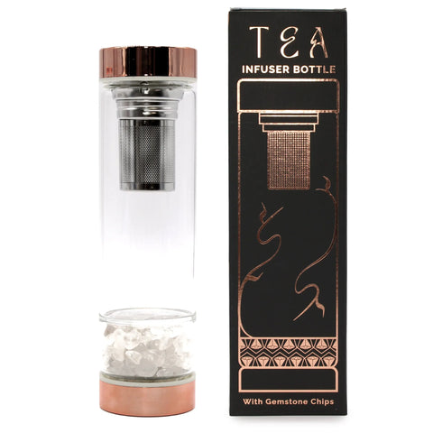 Crystal Tea Infuser Bottle - Rose Gold - Clear Quartz - Crystals & Reiki