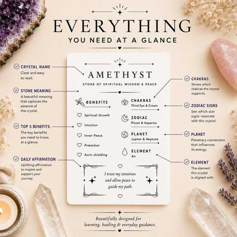 Crystal Benefits Library – Core Collection Part 1 | 150 Editable & Printable Crystal Benefit Cards