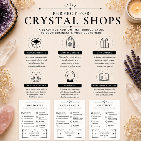 Crystal Benefits Library – Core Collection Part 1 | 150 Editable & Printable Crystal Benefit Cards