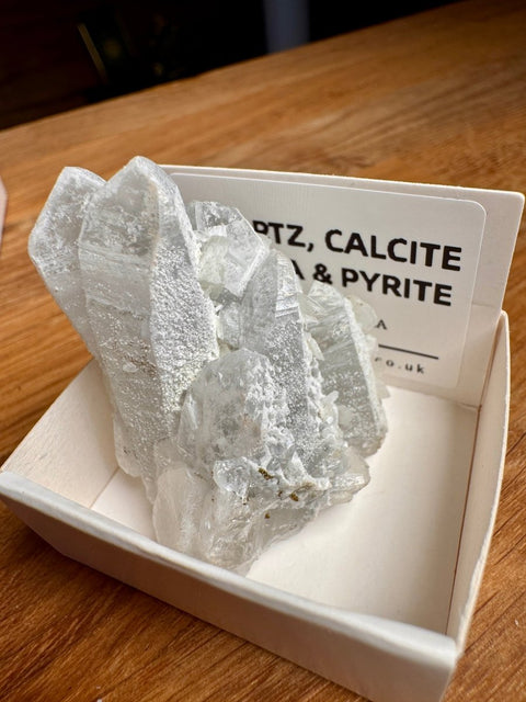 Double Terminated Quartz Cluster with Calcite, Galena & Pyrite - Crystals & Reiki