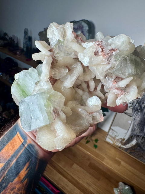 Green Apophyllite With Stilbite Cluster – Elevates Energy – 760g - Crystals & Reiki