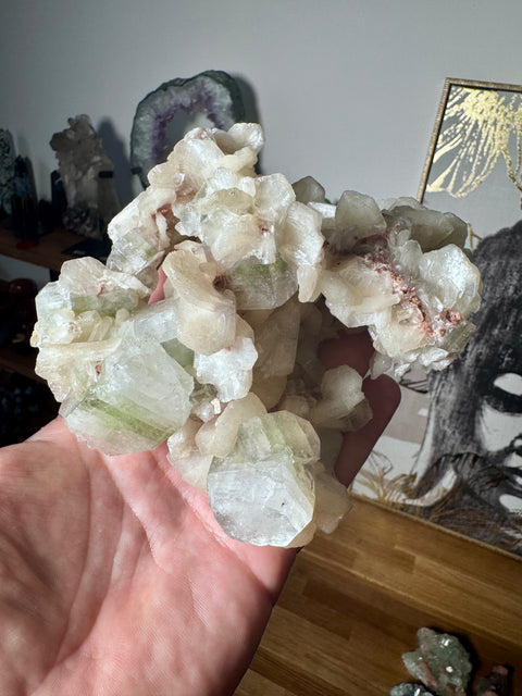 Green Apophyllite With Stilbite Cluster – Elevates Energy – 760g - Crystals & Reiki