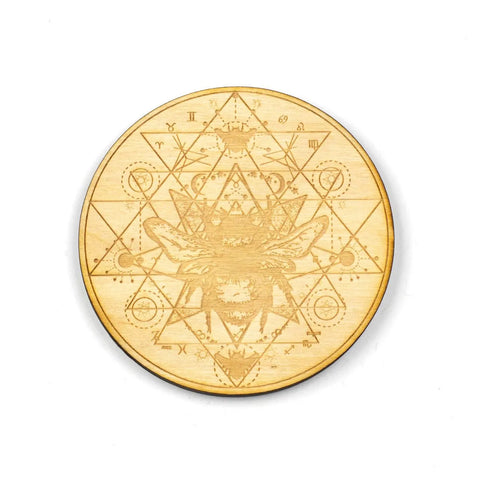 Honey Bee Sri Yantra Crystal Grid - Birchwood - 14.7cm - Crystals & Reiki