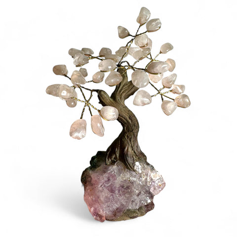 Rose Quartz Crystal Bonsai Tree 10cm - Loving Vibes