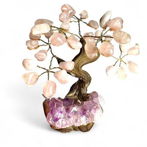 Rose Quartz Crystal Bonsai Tree 10cm - Loving Vibes - Crystals & Reiki