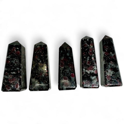 Small Garnet in Tourmaline Obelisk Points: Powerful Protection
