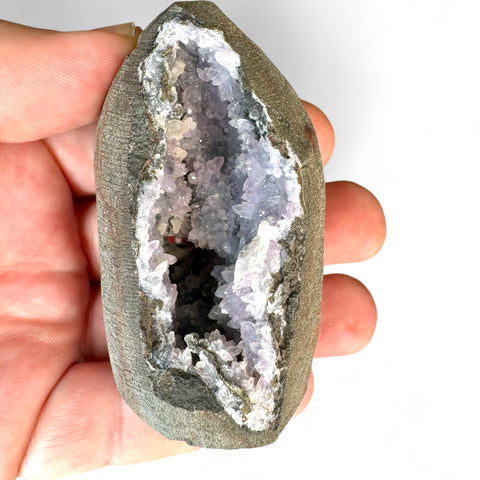 Rare Lilac Amethyst with Sparkling Black Chalcedony and Calcite
