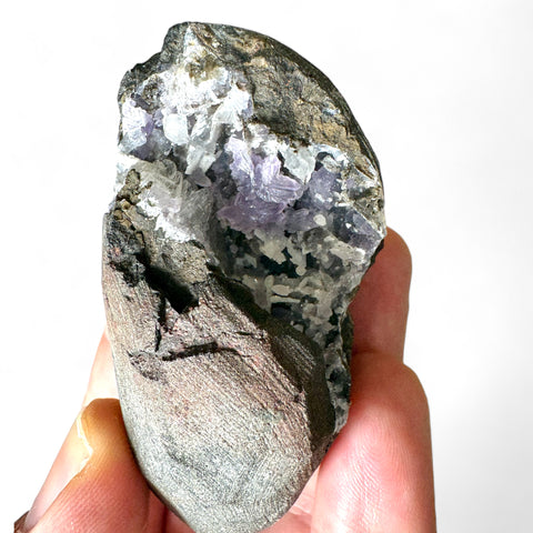 Rare Lilac Amethyst with Sparkling Black Chalcedony and Calcite