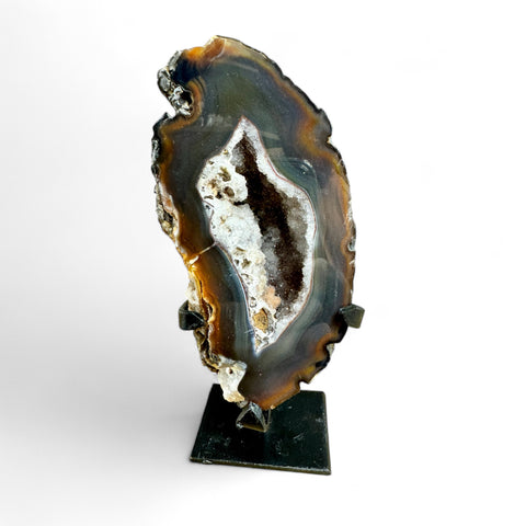 Agate Druzy Geode with Stand - Natural Crystal Display