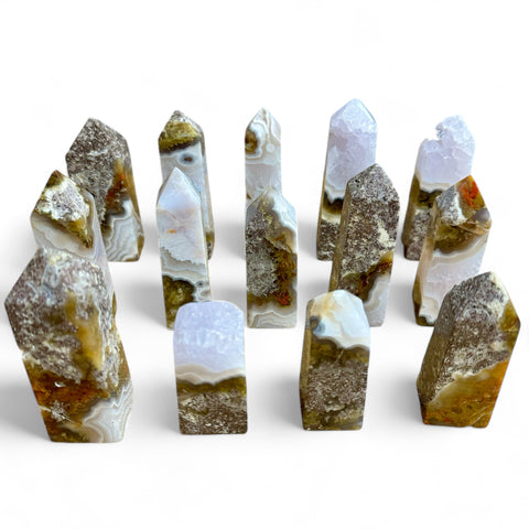 Rare Plume & Orbicular Agate Obelisks - Natures Embrace