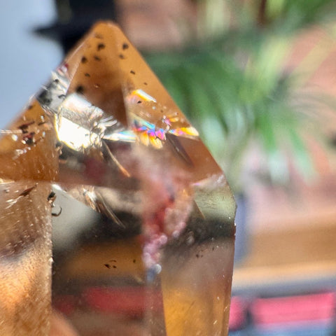 Golden Flame Citrine Point with Lepidocrocite & Rainbows – 20.55g - Crystals & Reiki