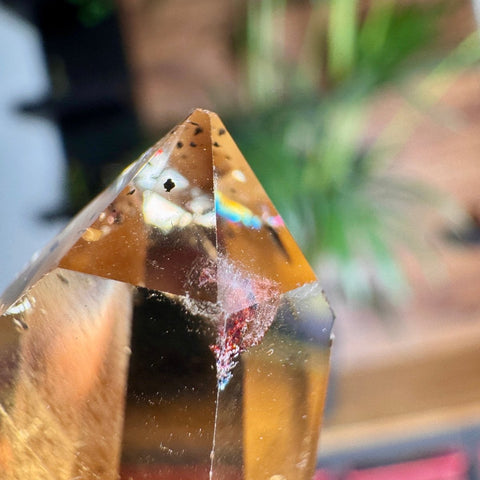 Golden Flame Citrine Point with Lepidocrocite & Rainbows – 20.55g - Crystals & Reiki