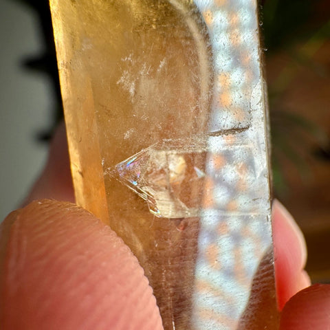 Golden Flame Citrine Point with Lepidocrocite & Rainbows – 20.55g - Crystals & Reiki