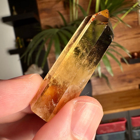 Golden Flame Citrine Point with Lepidocrocite & Rainbows – 20.55g - Crystals & Reiki