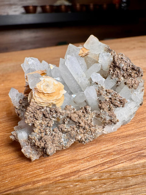 Quartz Points with Calcite Rosettes on Pyrite Matrix – Bulgaria - Crystals & Reiki