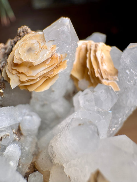 Quartz Points with Calcite Rosettes on Pyrite Matrix – Bulgaria - Crystals & Reiki