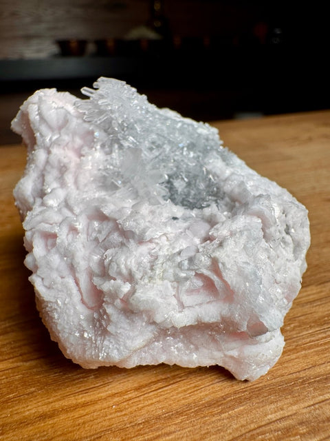 Baby Pink Calcite with Quartz Crystal Clusters – Bulgaria - Crystals & Reiki