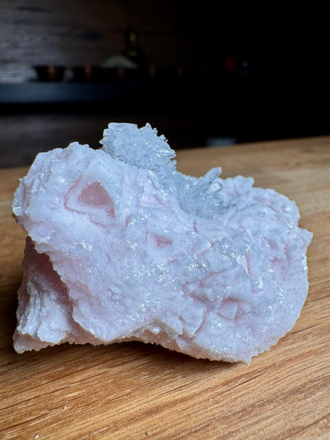 Baby Pink Calcite with Quartz Crystal Clusters – Bulgaria - Crystals & Reiki