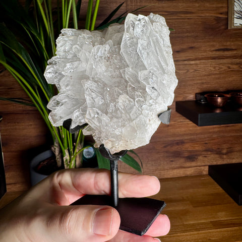 Radiant Clear Quartz & Calcite Cluster on Stand – 830g