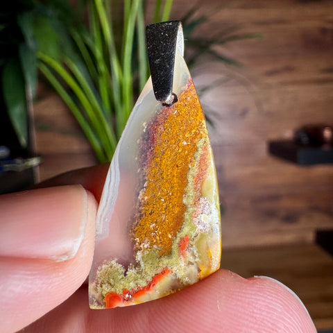 Vibrant Plume Agate Pendant in 925 Sterling Silver