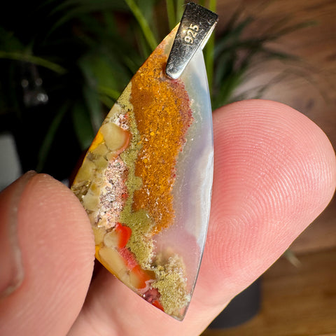 Vibrant Plume Agate Pendant in 925 Sterling Silver