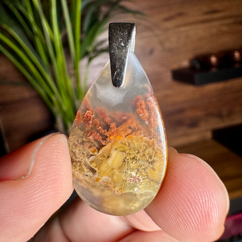 Deeply Coloured Plume Agate Pendant in 925 Sterling Silver