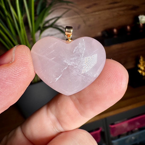 Rose Quartz Heart Pendant with 18ct Gold Plated Hoop