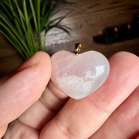 Rose Quartz Heart Pendant with 18ct Gold Plated Hoop